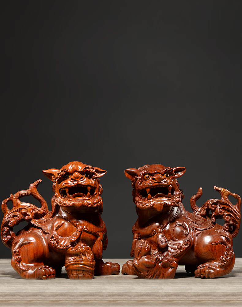 曹堂花梨木雕狮子摆件实木雕刻舞狮办公室家居客厅装饰红木工艺品