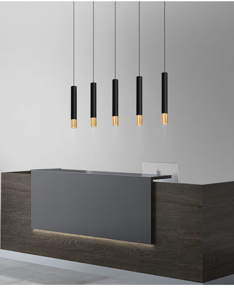 圆柱形长筒吊灯吊线灯具吧台前台餐厅金色现代简约北欧背景墙单头 6*