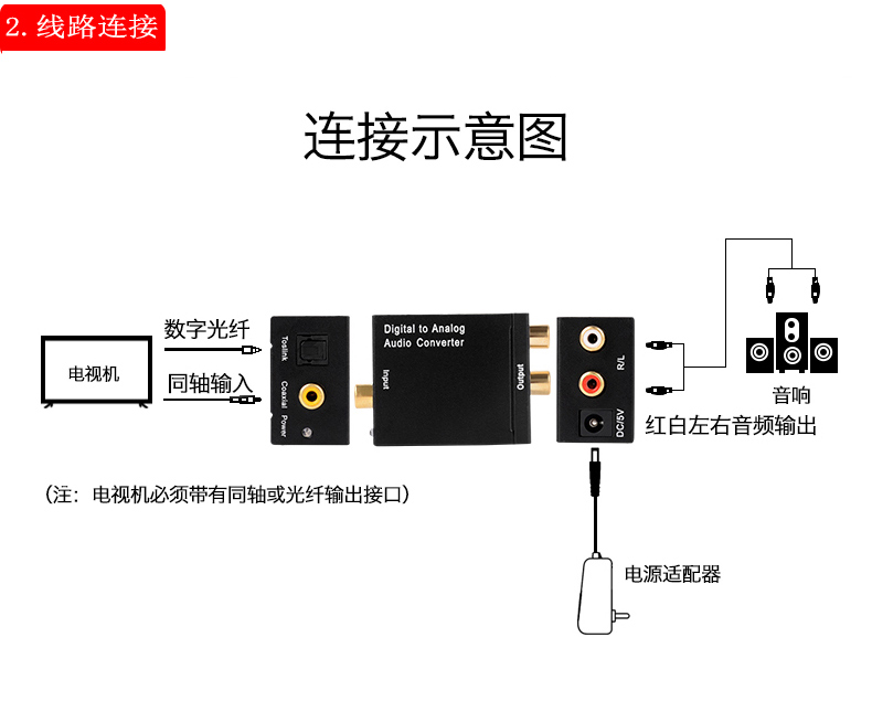 数字光纤同轴转模拟音频转换器 适用于小米海信电视盒子功放spdif转2