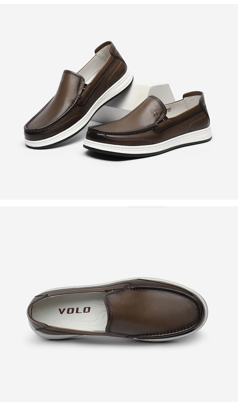 volo犀牛男鞋2022春季新品舒适休闲皮鞋男士透气真皮皮鞋卡其13422006