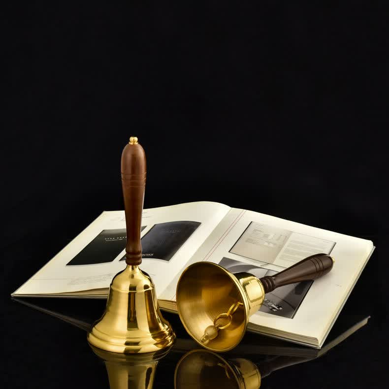 手摇铃铛黄铜大号铜钟呼叫铃会议提醒铃上课活动铃45寸木柄手摇铃直径