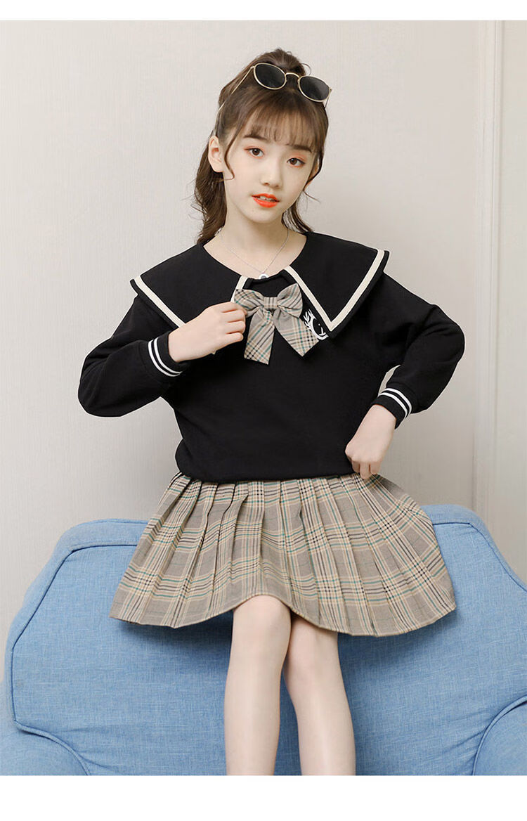 jk制服儿童学生少女学院风百褶裙套装女童春装小女孩洋气初中生格子裙