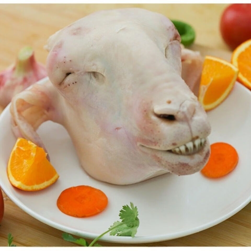 生羊头整个带皮新鲜炒菜炖汤食材羊脸肉带皮整只羊头55斤左右