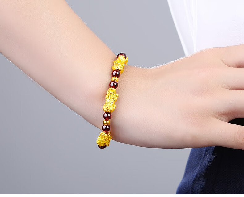 999黄金貔貅石榴石手链女配3d硬足金转运珠子皮丘金串珠手链 款式一:2