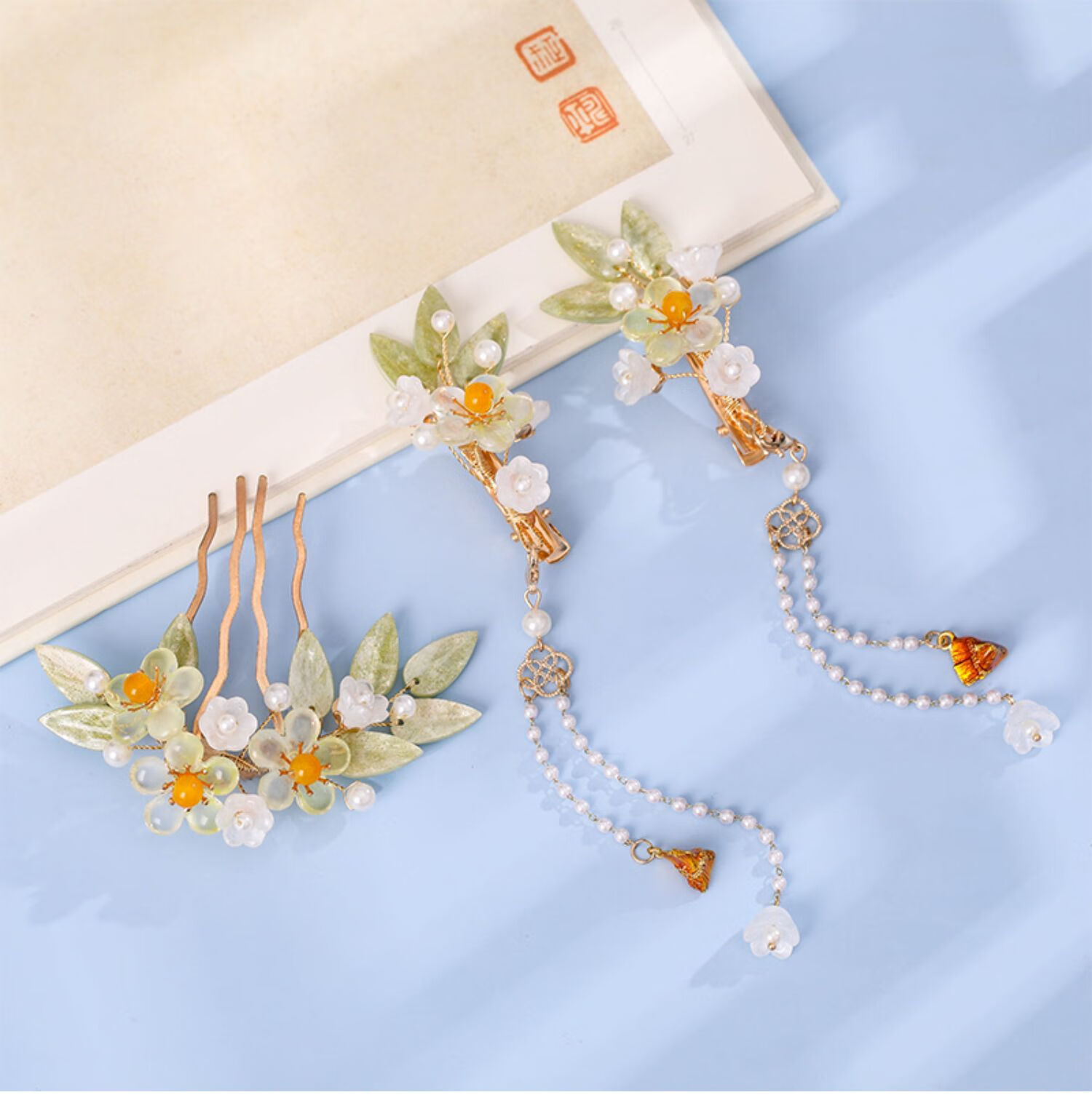 古风发夹花朵流苏发饰儿童端午粽子配饰女可爱中国风对夹汉服头饰端午