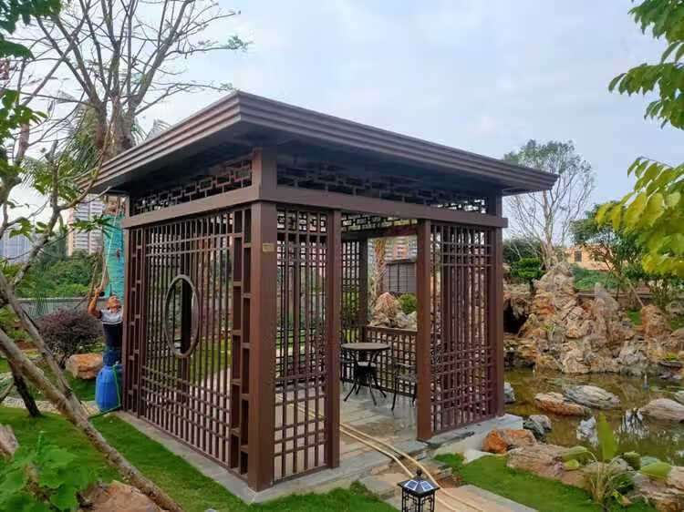 新中式花园室外一楼小院铝艺亭子农村别墅庭院铝合金天台平顶凉亭
