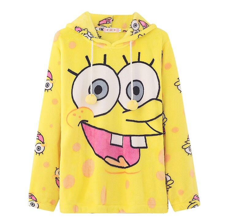 服爱情公寓张伟同款海绵宝宝睡衣男女情侣款法兰绒加厚秋冬季珊瑚绒