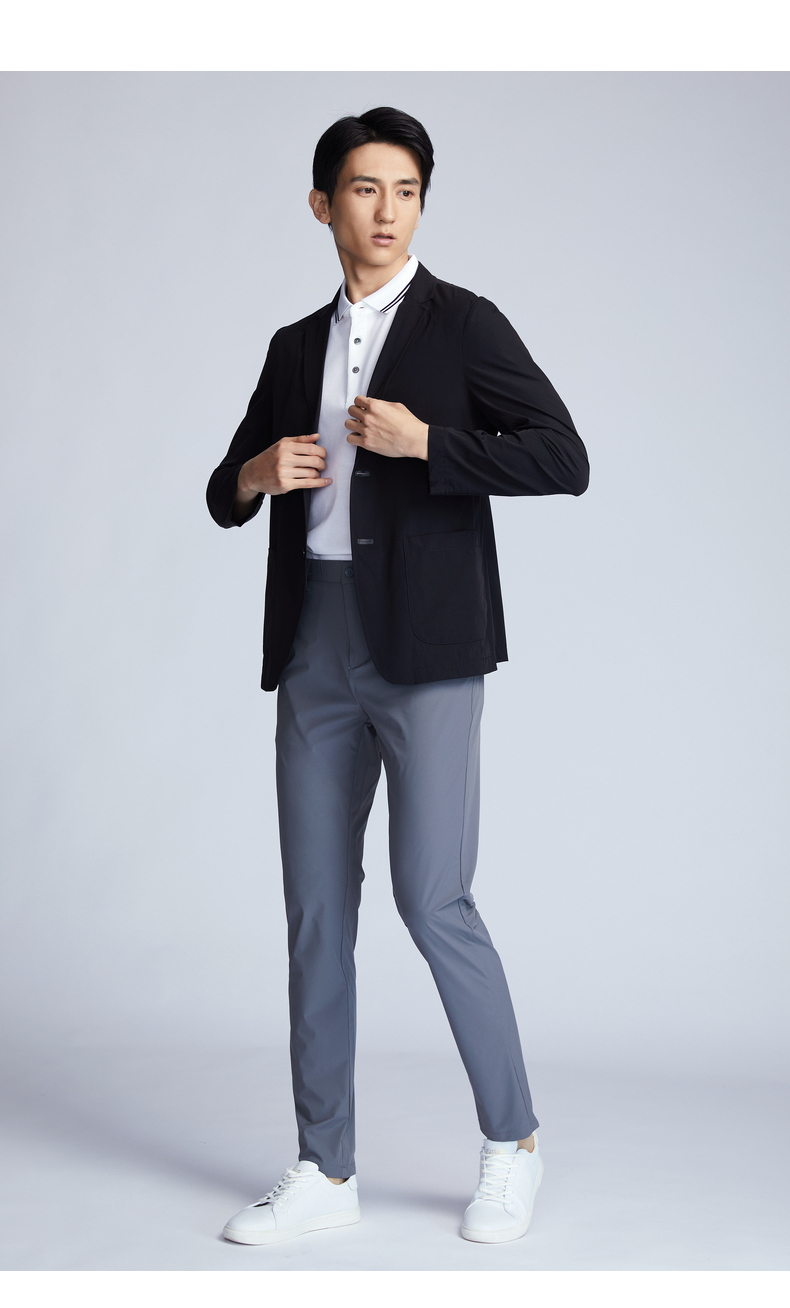 依文休闲西装外套男灰色薄款高级感商务修身春夏中年小西装外套男xe