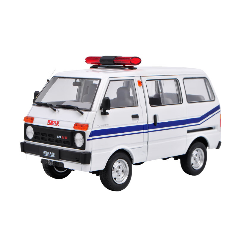 定制天津大发面包车模型警车原厂1:18黄虫面的tj110 仿真合金汽车