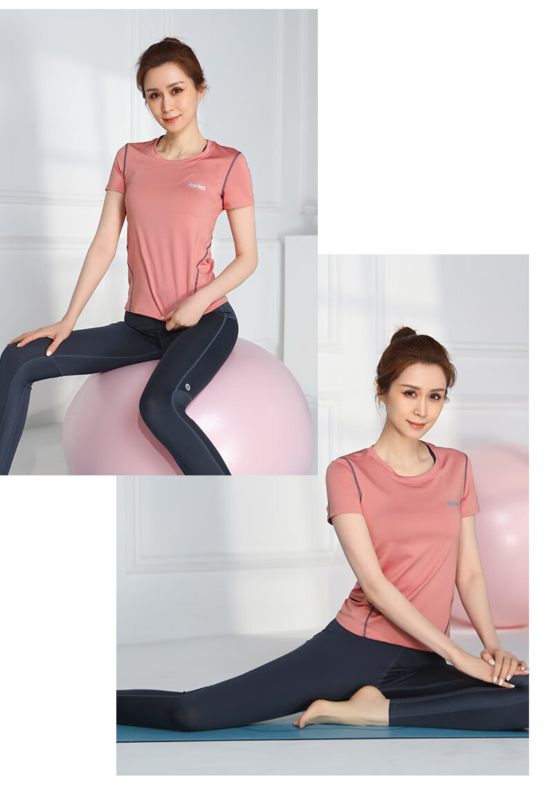 斯泊恩瑜伽服套装女夏季短袖薄款速干健身服三件套宽松大码运动套装