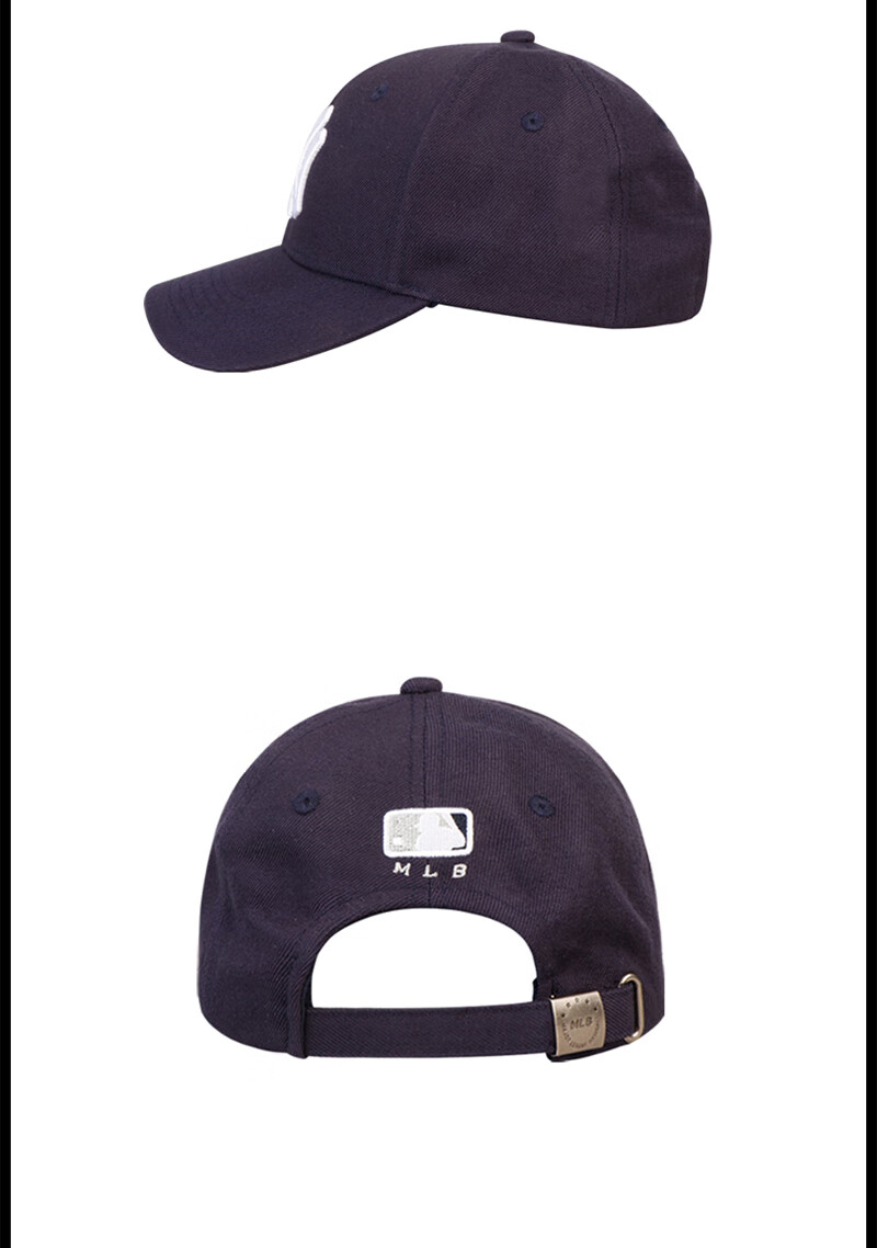 洋基棒球帽黑色白标男女情侣时尚通用简约可调节金属扣鸭舌帽遮阳帽