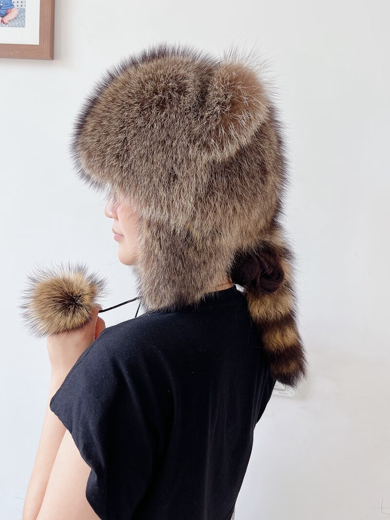 小浣熊帽子 叶海洋秋冬季保暖帽子男女孩儿童皮草貉子毛护耳个性小