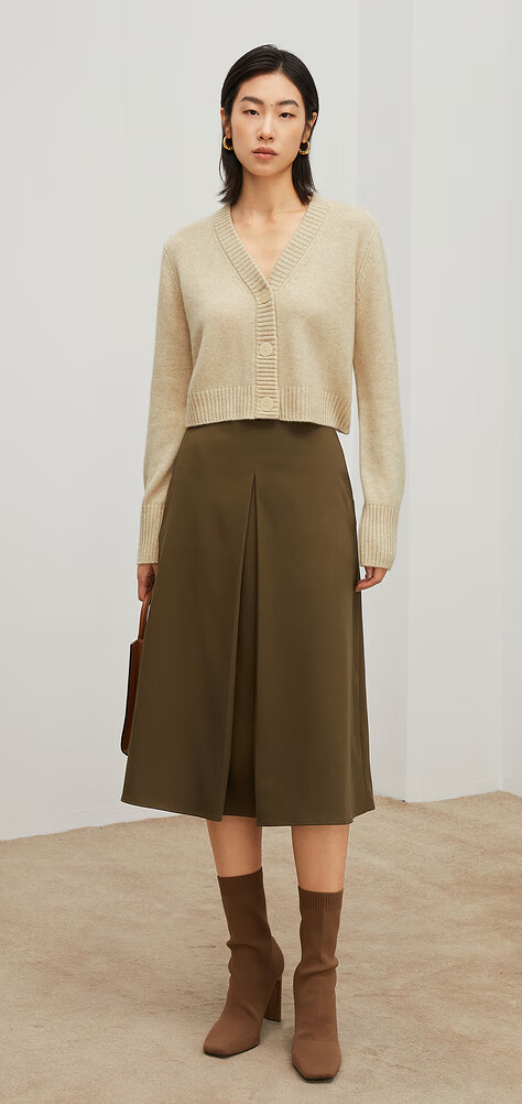 mm麦檬2021秋季新款一片式褶裙气质中长款高腰a字半身裙5c9140991深