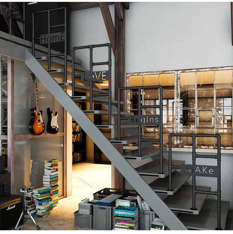 简约楼梯扶手护栏轻工业风复式阁楼围栏室内酒吧loft复古栏杆设计a款