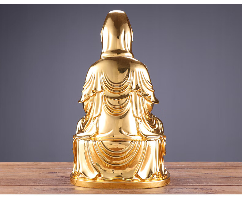 冠门佛具手工贴金观音佛像 家用供奉观音菩萨 纯铜娑婆三圣 26cm半莲