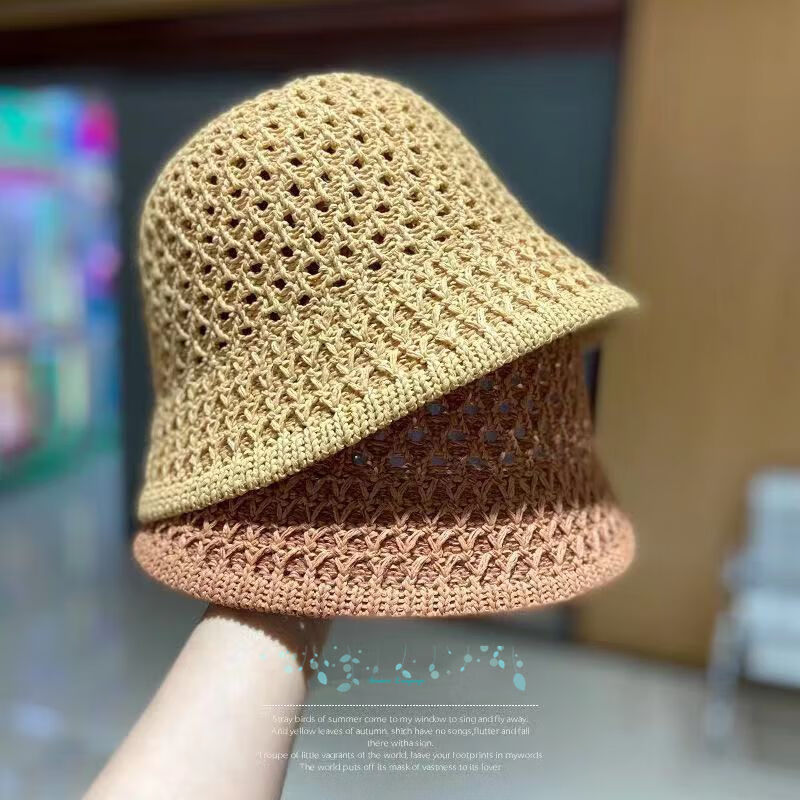 百搭日系帽子女圆脸大脸显瘦水桶帽新款防晒太阳帽潮草编沙滩草帽米色