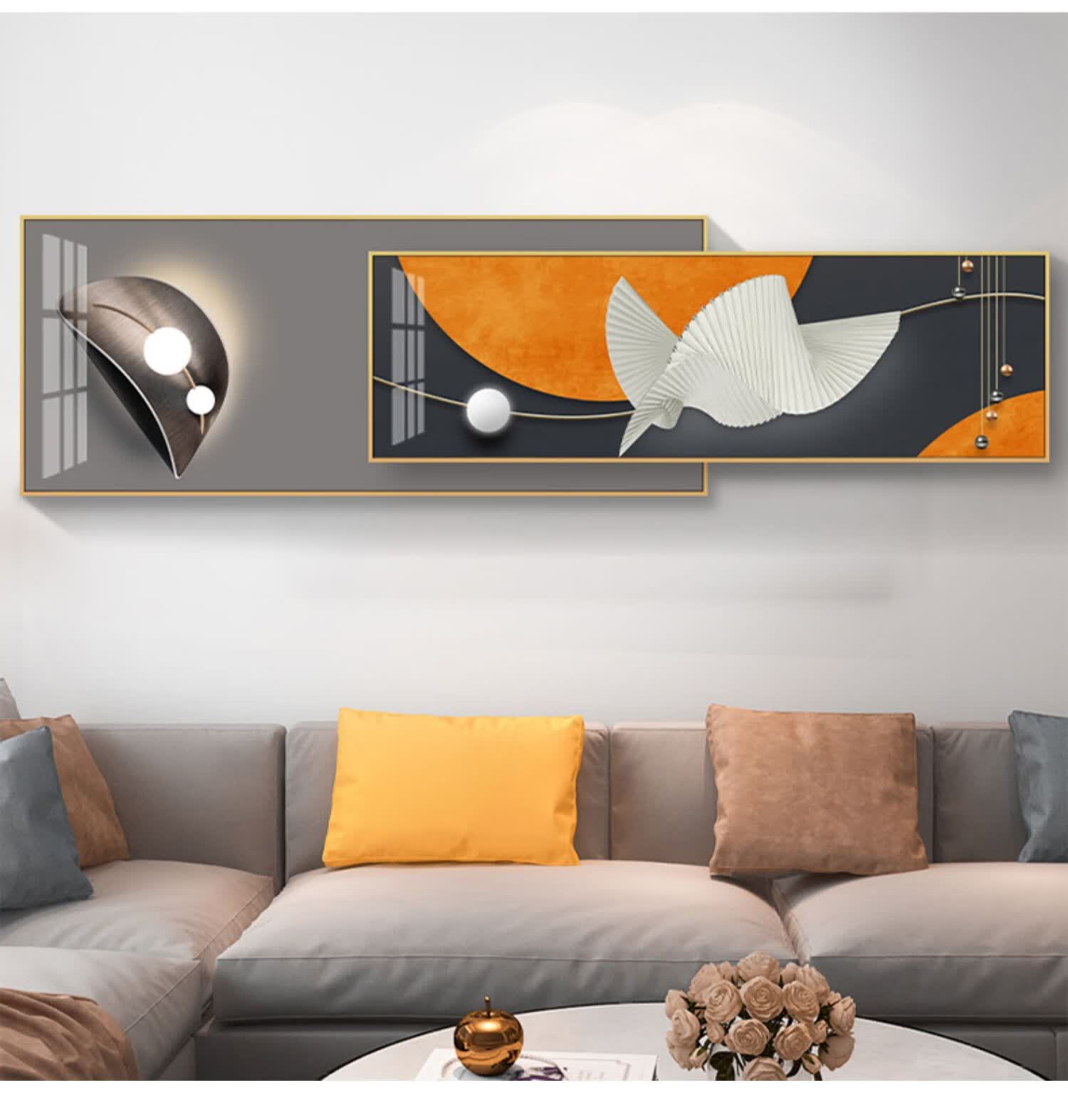 翠佳画中画轻奢客厅装饰画沙发背景墙挂画现代简约壁画抽象几何叠画hj