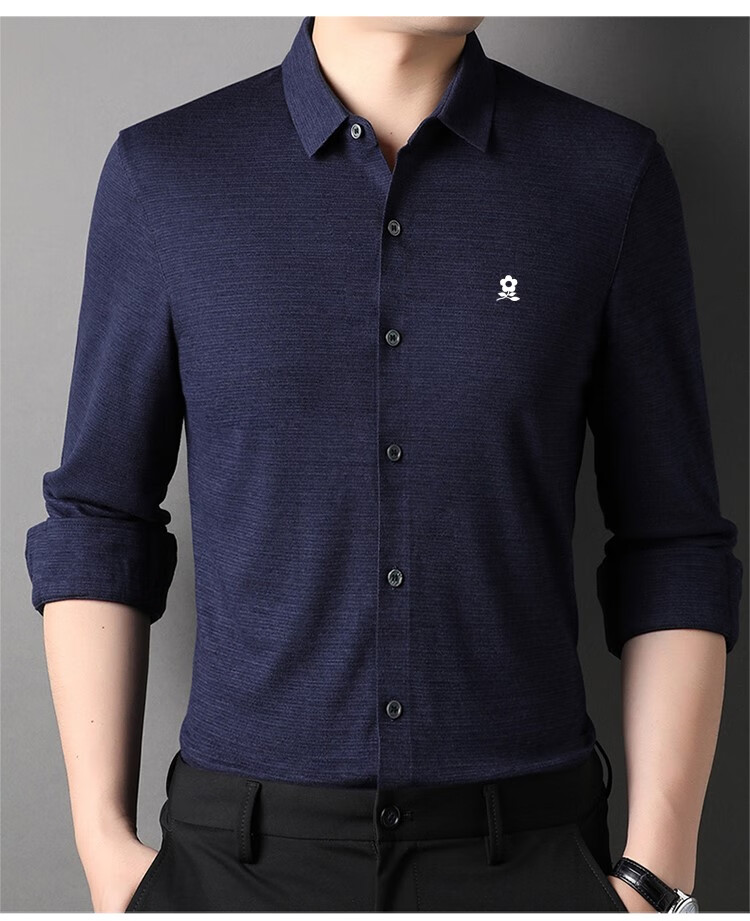 梦特娇官方旗舰男装秋冬季长袖羊毛衬衫商务休闲爸爸装翻领衬衣 66262