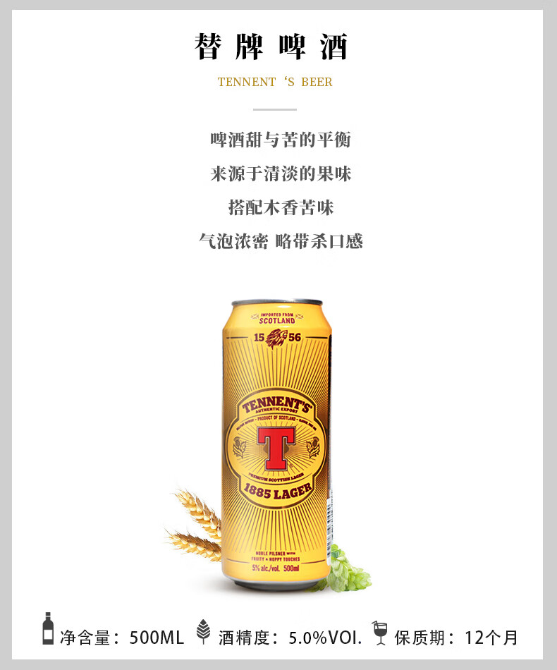 替牌tennent啤酒英国进口精酿啤酒500ml听罐装12罐替牌啤酒500ml