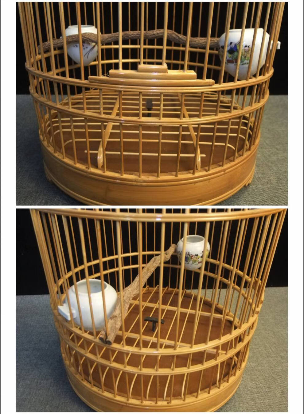 鸟笼子竹质 老竹长尾四喜鸟笼八哥鹩哥画眉笼子笼珊瑚圆形竹制超大号