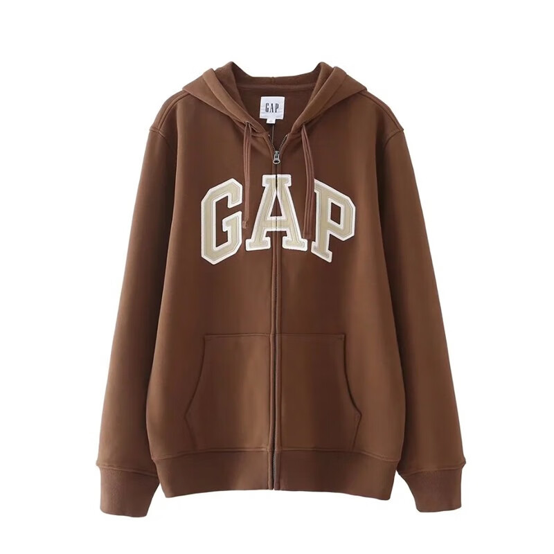 gap卫衣男秋冬情侣装拉链开衫纯棉加绒连帽外套学生上衣 黑色【拉链】