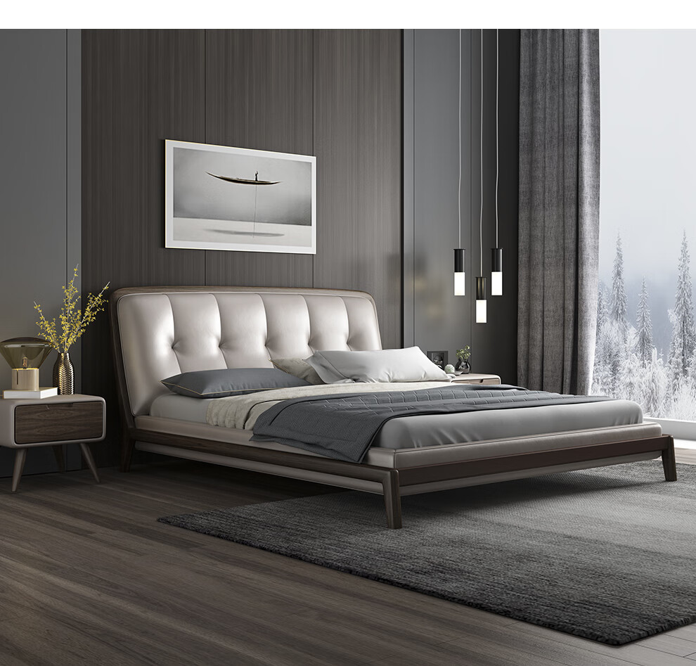 吉斯皮床双人床实木床18米现代简约婚床皮艺床软床主卧室家具纳帕皮