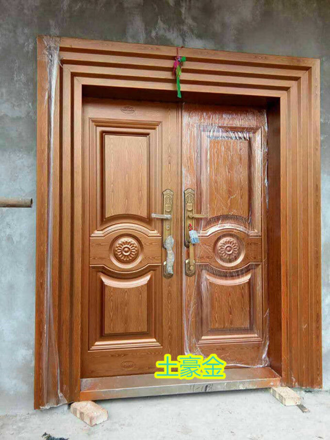 豪华仿铜门新款四开门客厅甲级家用进户门对开双开门 黄铜色【图片