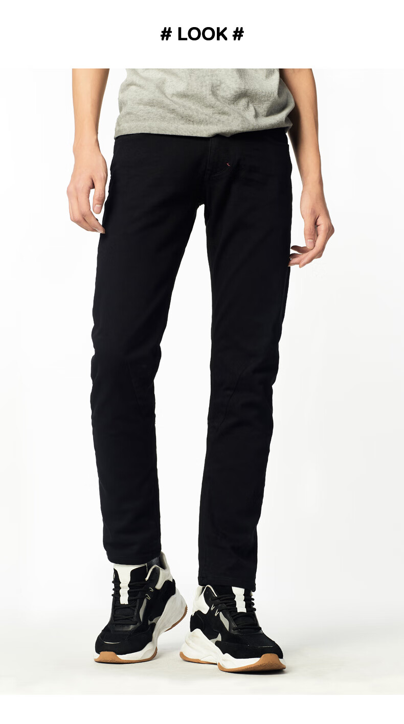 able jeans黑色牛仔裤男冬季新品3d立体剪裁弹力直筒修身小脚牛仔长裤