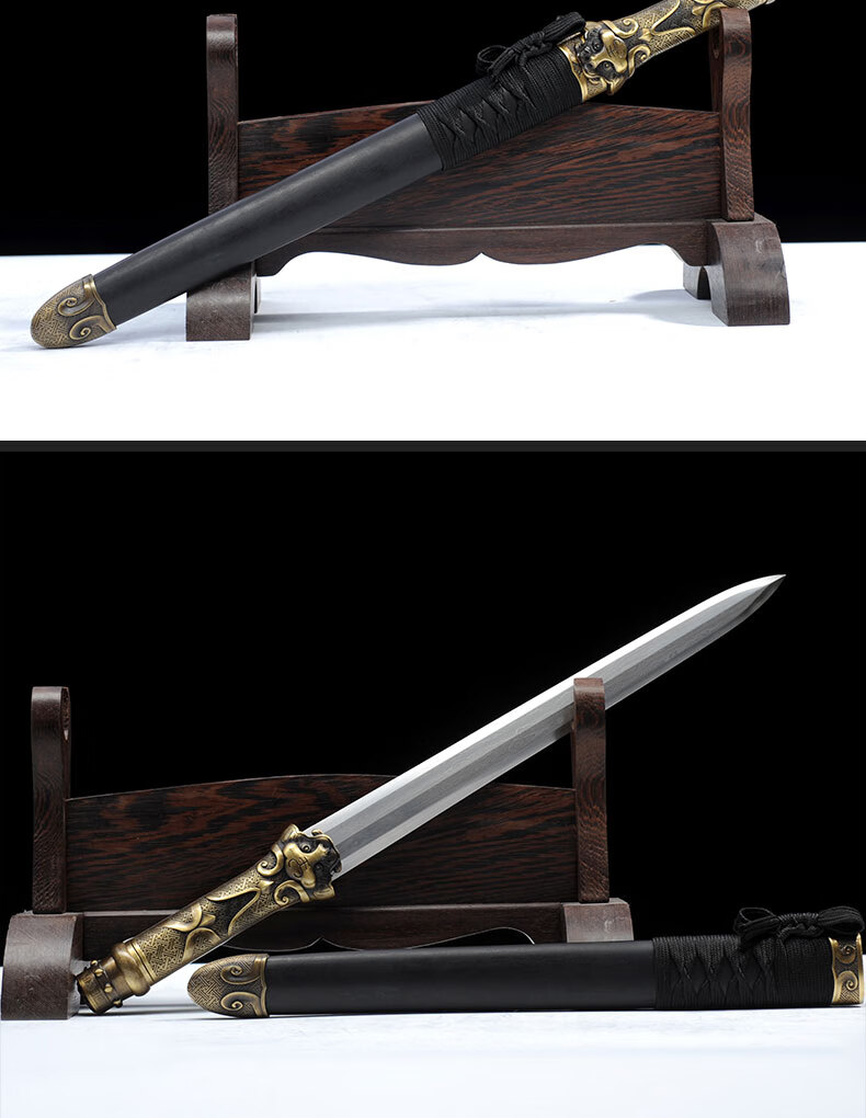 龙泉平字号饕餮花纹钢八面短剑短款武士剑手工一体战剑硬剑带鞘长剑