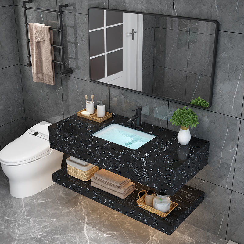 挂墙式大理石洗脸盆柜组合智能现代简约卫生间洗手洗漱台镜柜 雅士白