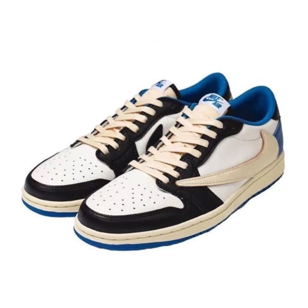 新款aj1三方联名闪电倒钩白蓝黑权志龙纯原男鞋藤原浩低帮女鞋low