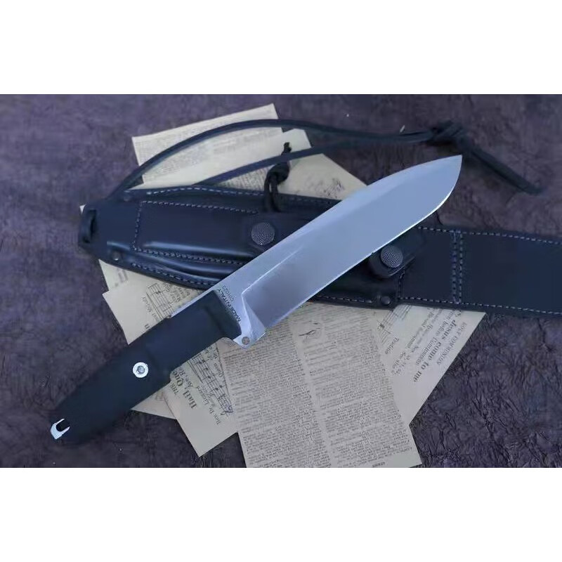 雨轩户外意大利极端武力杜宾犬直刀木柄钢本色户外小刀野营用刀战术