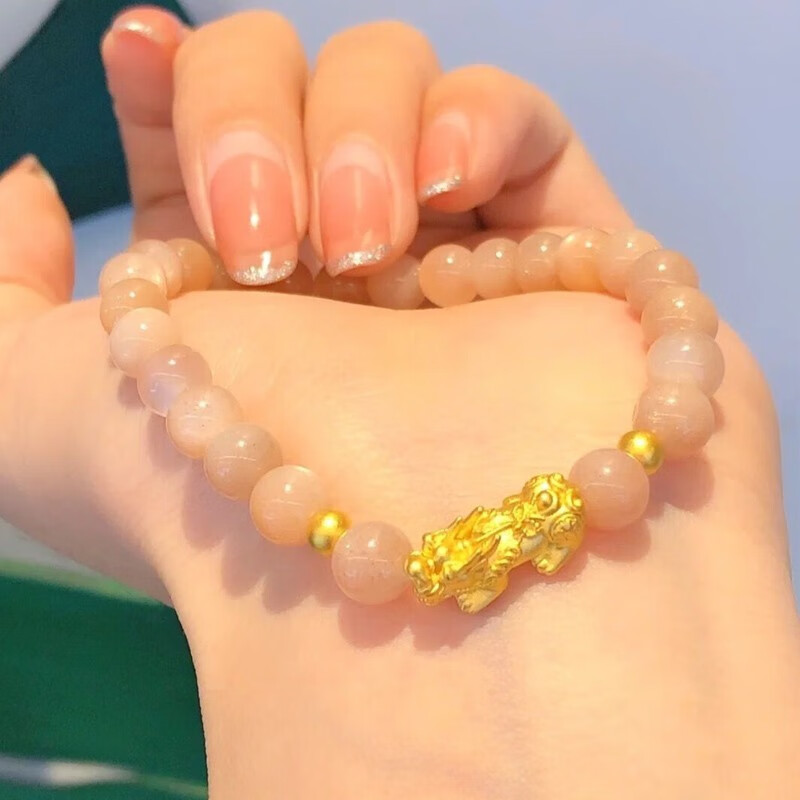 老凤凰黄金貔貅手链女士硬金转运珠太阳石手链足金珠貔恘手串时尚年轻