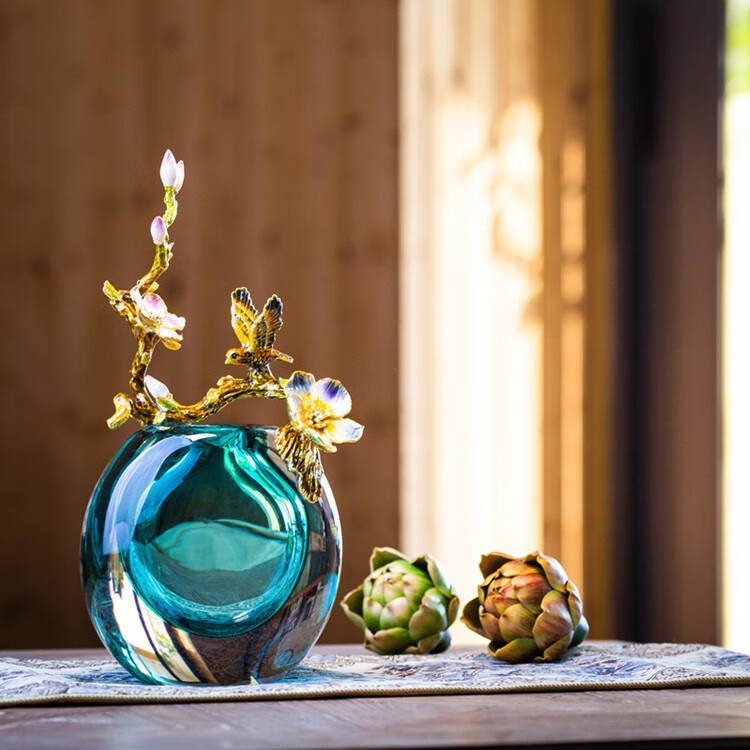 意策新款珐琅彩玻璃花瓶客厅摆件手工创意轻奢家居装饰柜艺术品乔迁