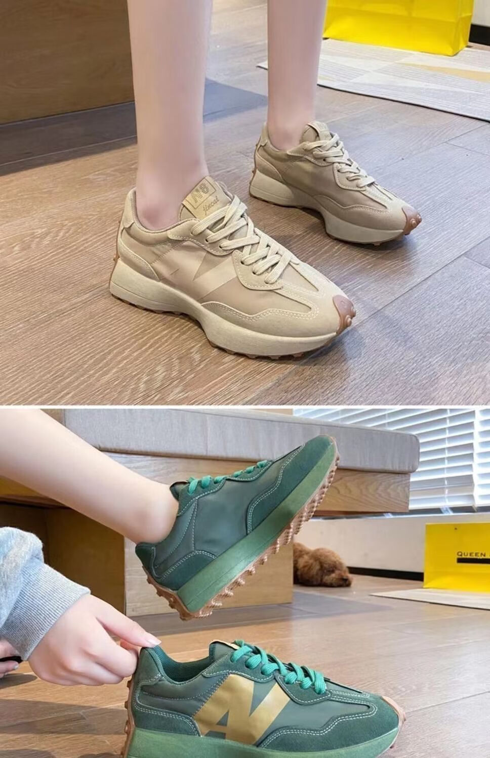 女鞋2021新款小蛮腰透气华夫百搭夏季休闲运动老爹鞋卡其色偏小一码39