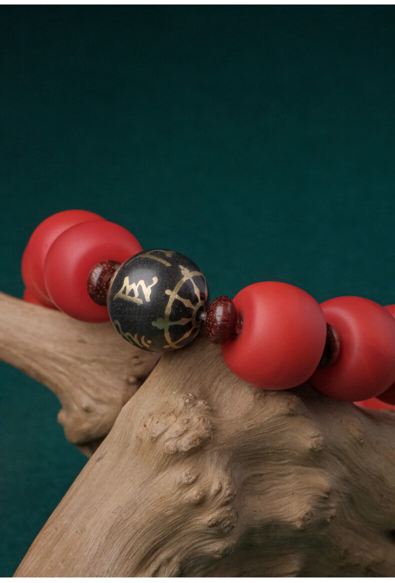 布达拉宫六字真言香灰雪巴手串男女款红色桶珠手链念珠配隔片圆珠 六