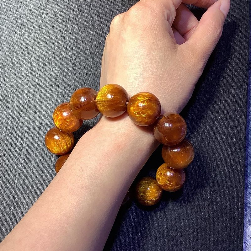 彬清 龙延香灰琥珀手串男女生士蜜蜡圆珠情侣手链招财转运原创大气 灰