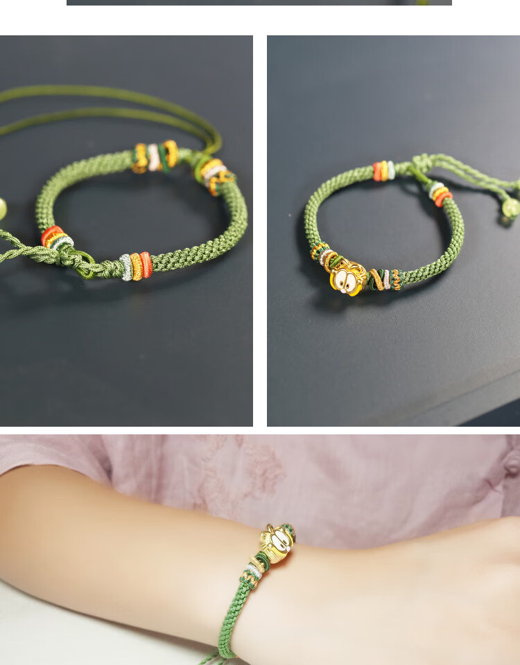 半成品新款玉米结同心结手工编织手绳可穿珠编绳手链秋香绿