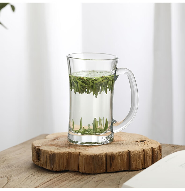 德力玻璃茶杯 德力青苹果个性把杯家用玻璃杯泡茶杯子带把啤酒杯茶室