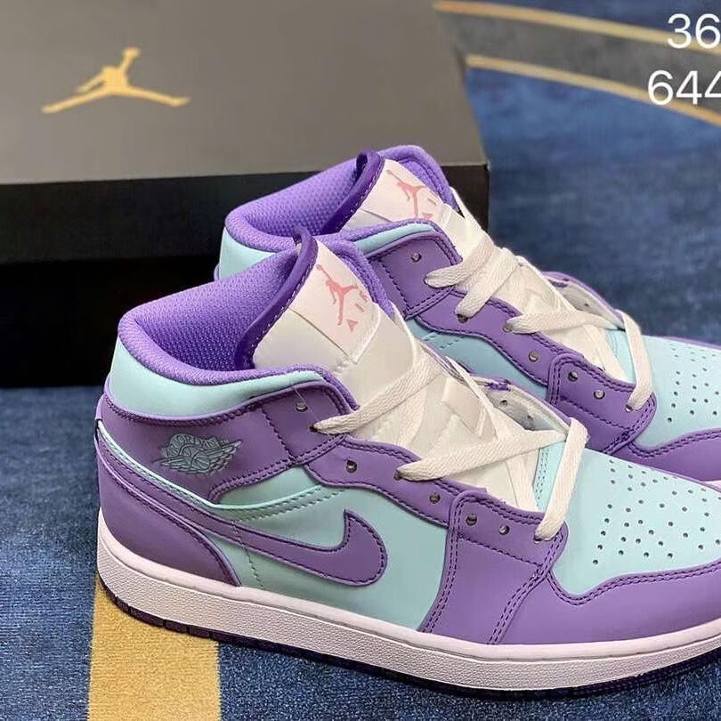新aj1紫罗兰蓝紫中帮百搭男女休闲运动气垫板鞋554724-500鞋帮高度