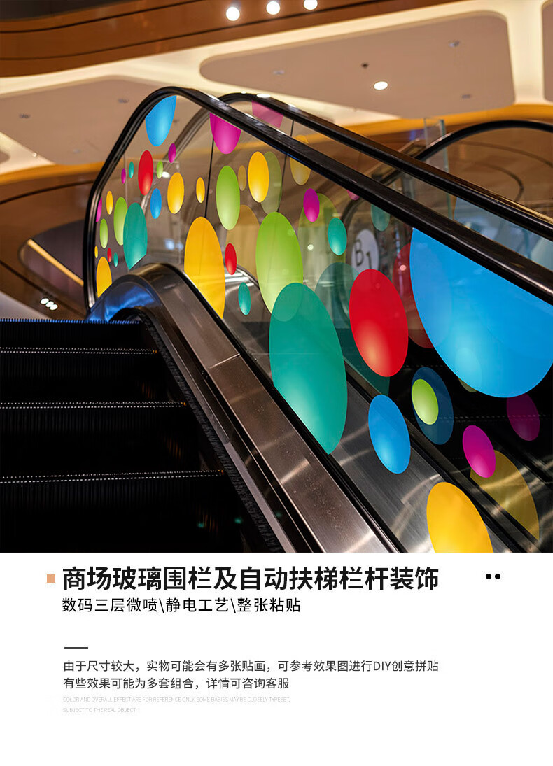 忆美特商业广场走廊玻璃栏杆静电无胶装饰贴画创意波点彩球商场电梯