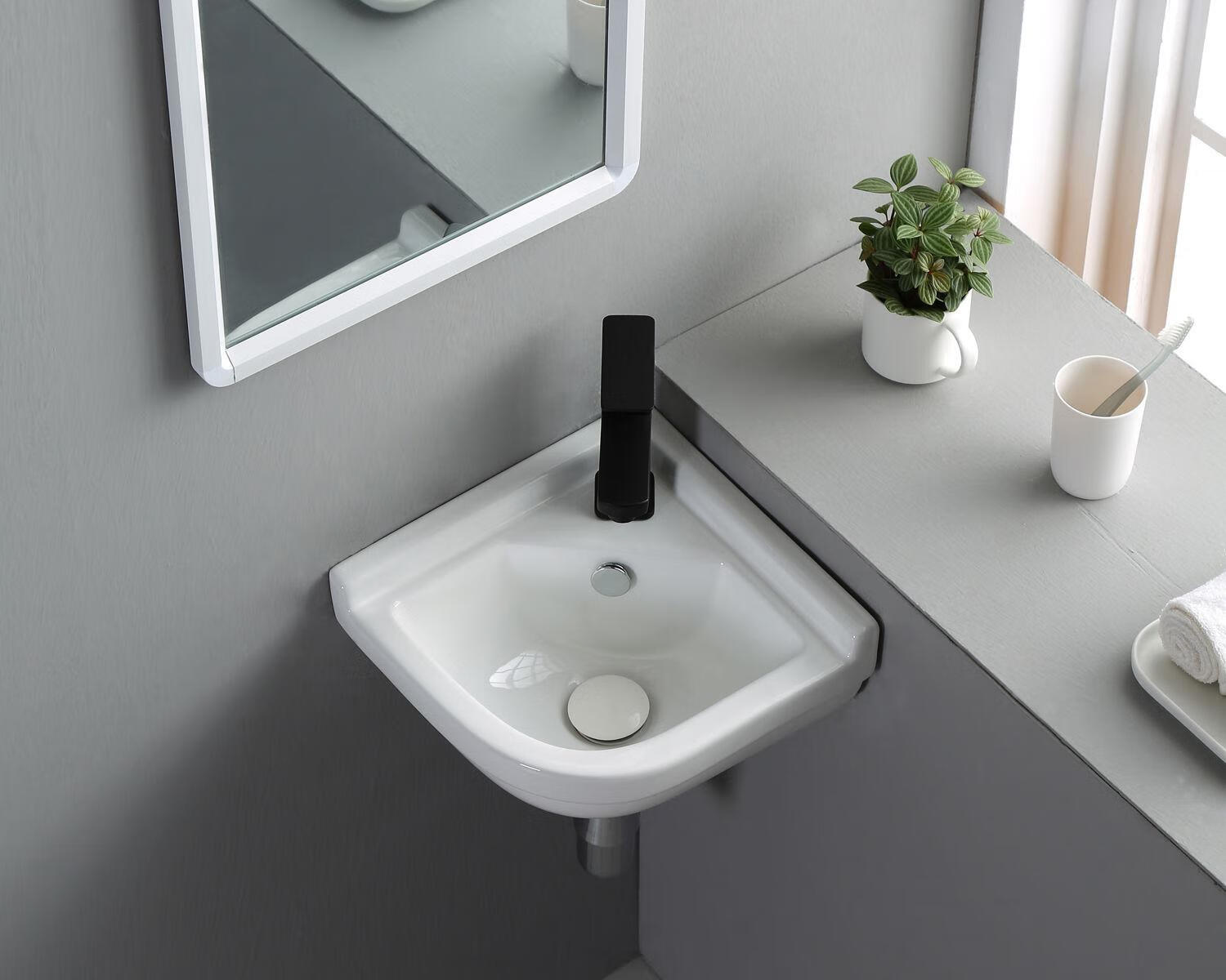 三角形洗手池 阳台三角挂盆扇形挂墙式洗手盆 挂壁式面盆拐角/角落/转