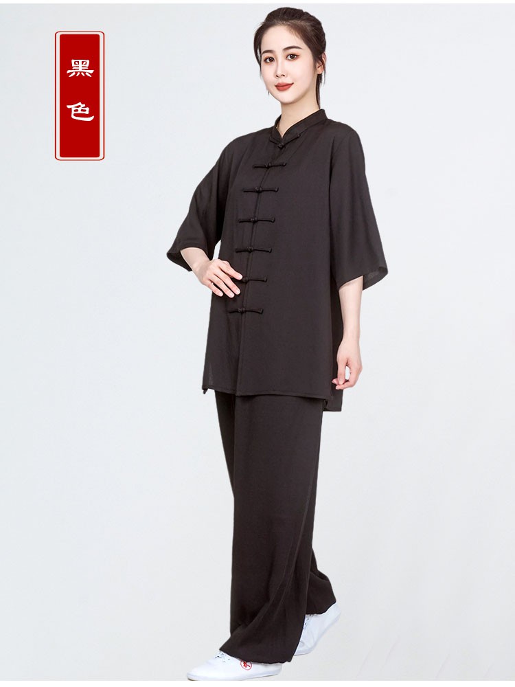 2022新款夏季太极服亚麻棉绸女装棉麻薄款武术练功太极服浅蓝色男女