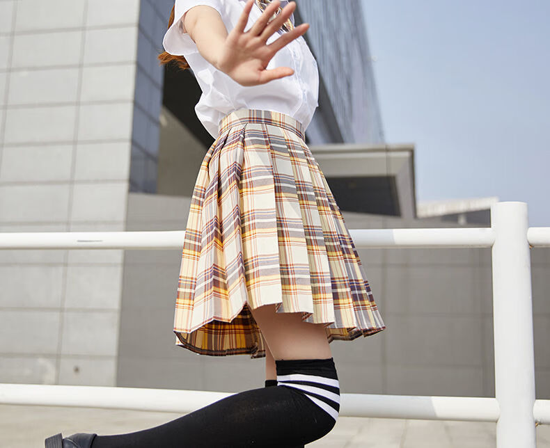 日系jk制服套装温柔一刀山吹格裙冰淇淋电竞少女短袖格裙百褶裙山吹格