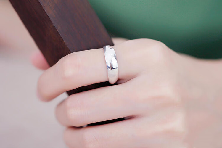 银戒指999足银纯光面戒指男女情侣一对戒活口中老人戒指光板指环 戒宽