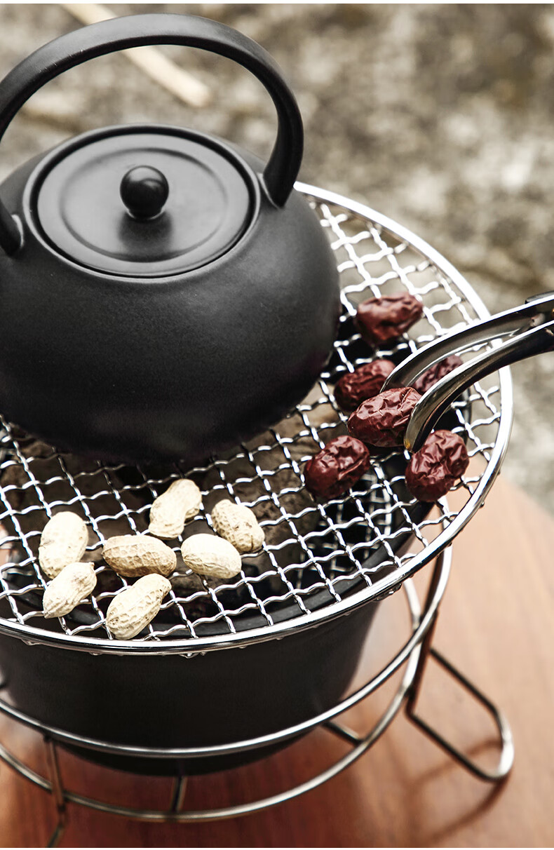 拓可莱网红冬日炭火围炉煮茶装备工具户外防风打边炉烧烤炉室内 圆柱