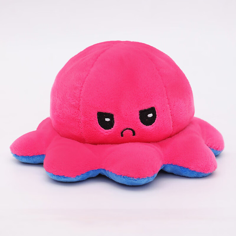 翻转章鱼娃娃公仔八爪鱼翻面章鱼毛绒玩具双面表情抓机娃娃靠枕深粉转