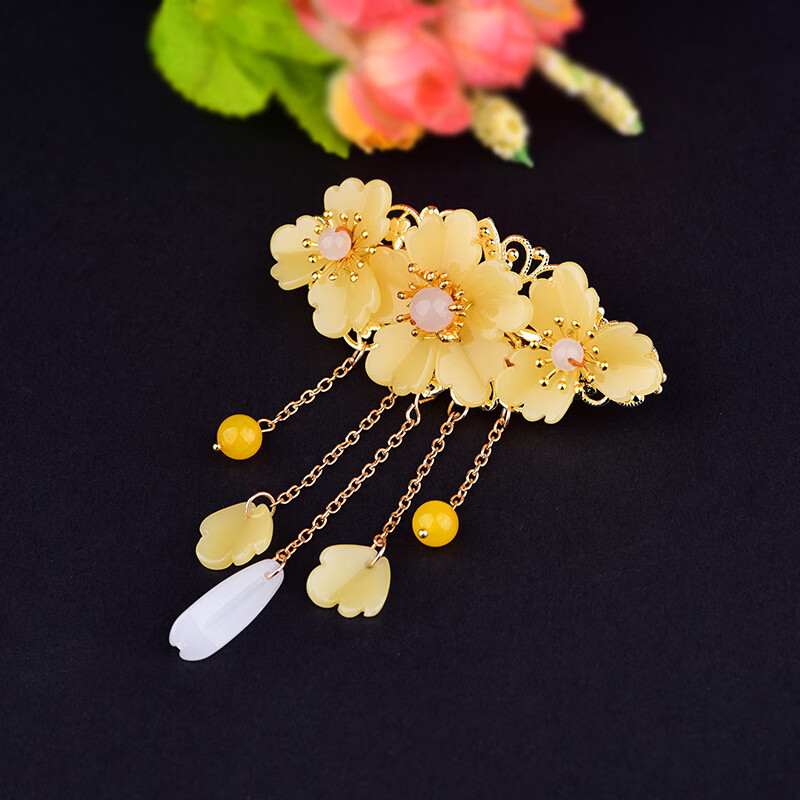 案妆民族风琉璃流苏夹子顶夹马尾半扎头饰发夹后脑勺发卡复古风饰品女