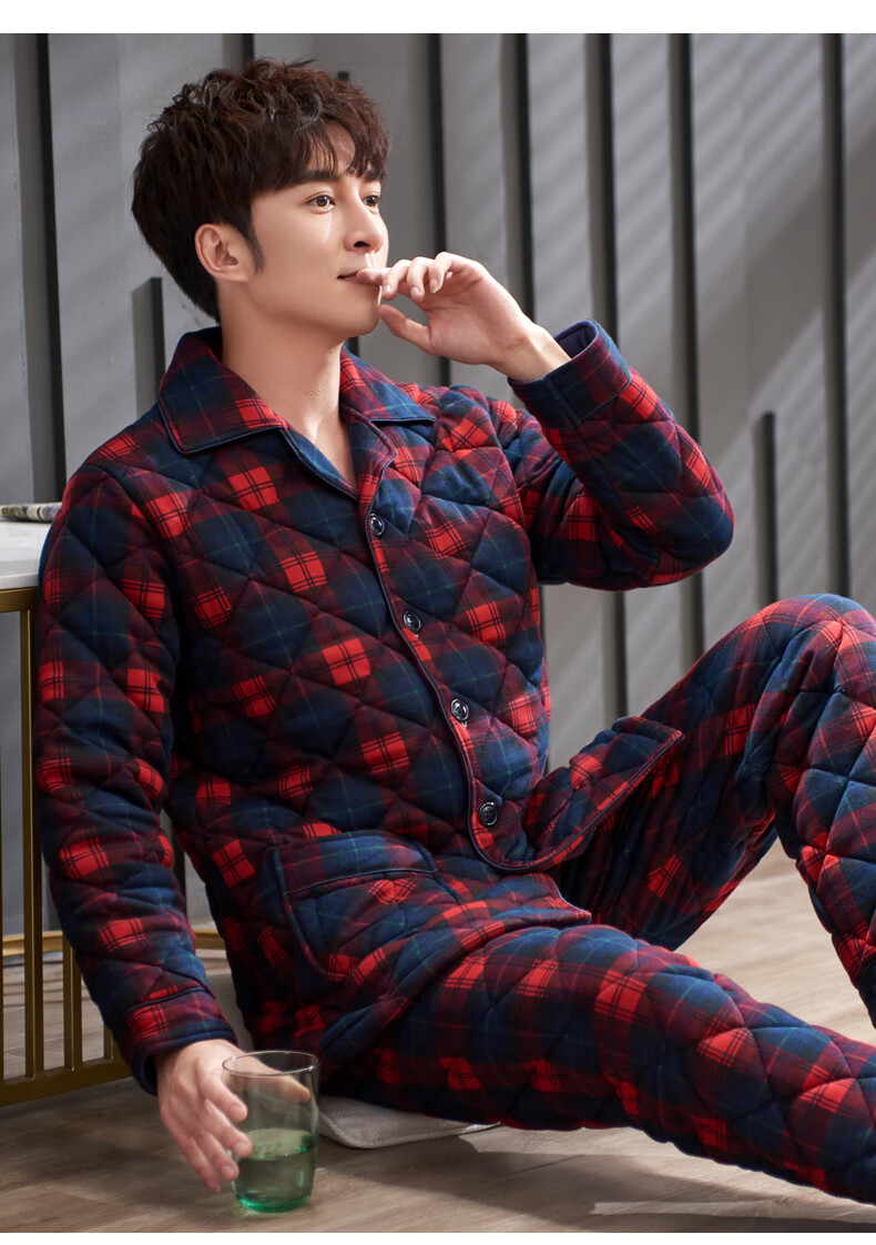 辉豹男人睡衣男冬天加厚纯棉秋冬款加棉居家服男士冬季夹棉袄家居服