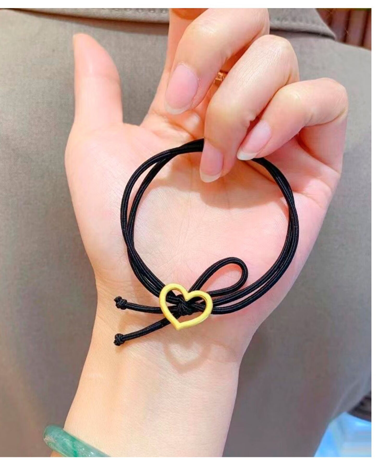 999足金爱心黄金头绳女款3d硬金心形头饰黄金转运珠扎头发马尾辫单